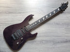A used Caparison Through and Through TAT II electric guitar in Crimson color with an Alder body, Maple neck, Ebony fretboard, Gotoh Tuners, Gotoh Floyd Rose, and Seymour Duncan Pickups.