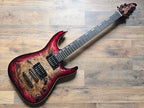 Electric guitar with a unique finish on a wooden surface