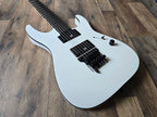 white electric guitar with black Jackson bridge and Seymour Duncan pickups
